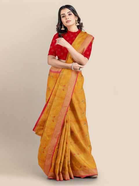 

KLM Fashion Mall Yellow Silk Blend Woven Design Banarasi Saree