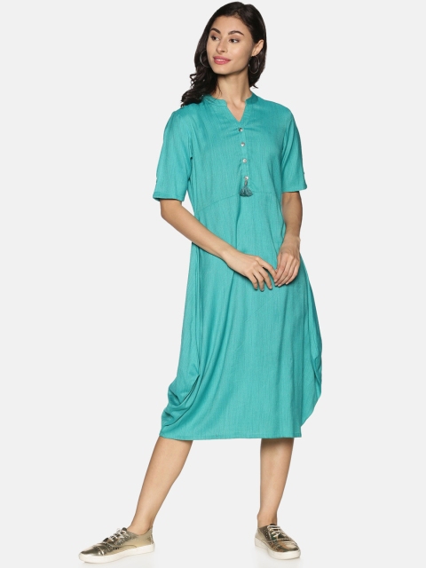 

Saffron Threads Women Turquoise Blue Solid A-Line Dress