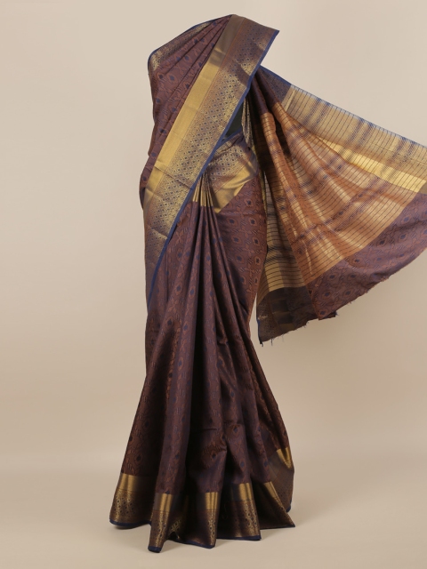 

Pothys Navy Blue & Bronze-Toned Jute Silk Printed Saree