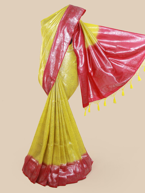 

Pothys Yellow Art Silk Solid Banarasi Saree