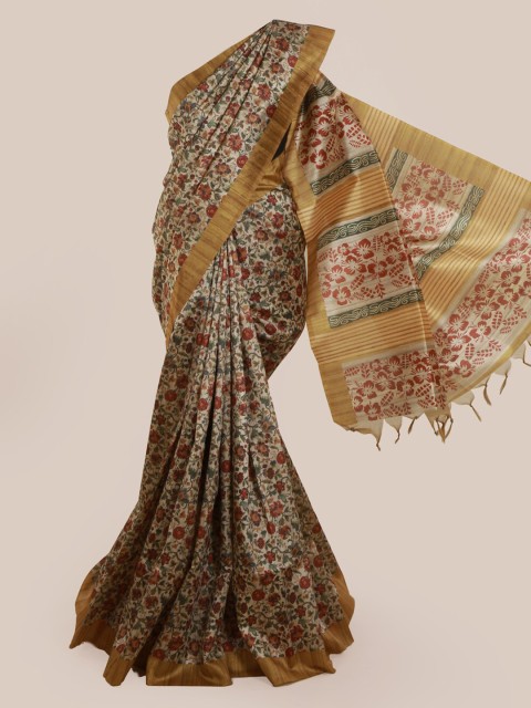

Pothys Beige Printed Jute Silk Saree
