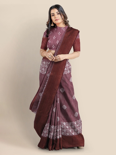 

KLM Fashion Mall Maroon & Off-White Linen Blend Printed Banarasi Saree