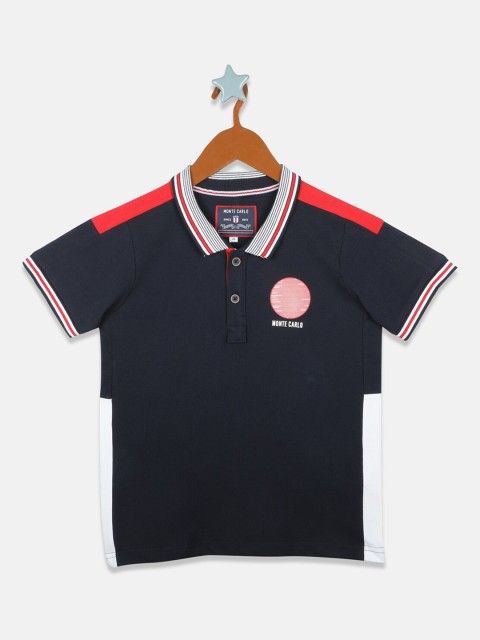 

Monte Carlo Boys Navy Blue Solid Polo Collar T-shirt