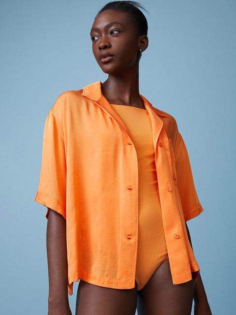 

H&M Women Orange Solid Voluminous Resort Shirt