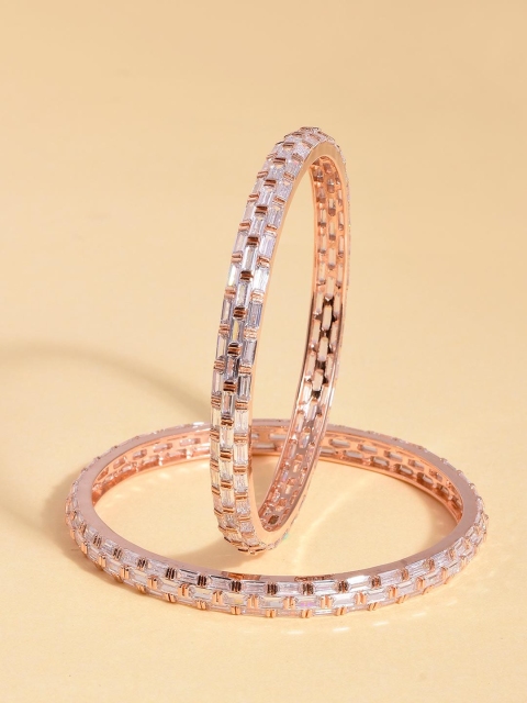 

Tistabene Set Of 2 Rose Gold-Plated & White American Diamond Studded Bangles