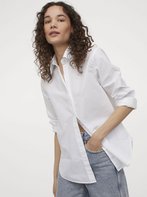 

H&M Women White Solid Cotton Shirt