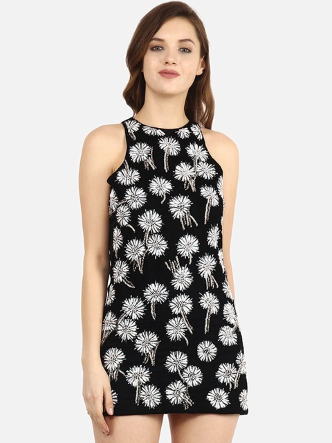 

Diwaah Women Black Embellished Velvet Sheath Dress