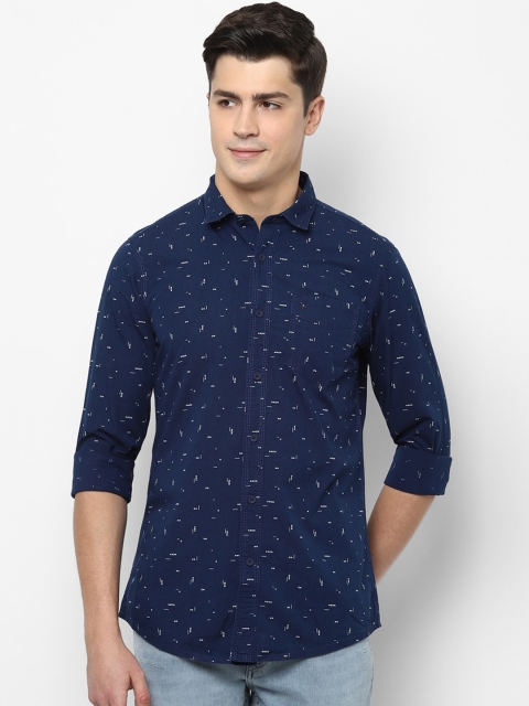 

Solly Jeans Co. Men Navy Blue & White Regular Fit Printed Pure Cotton Casual Shirt