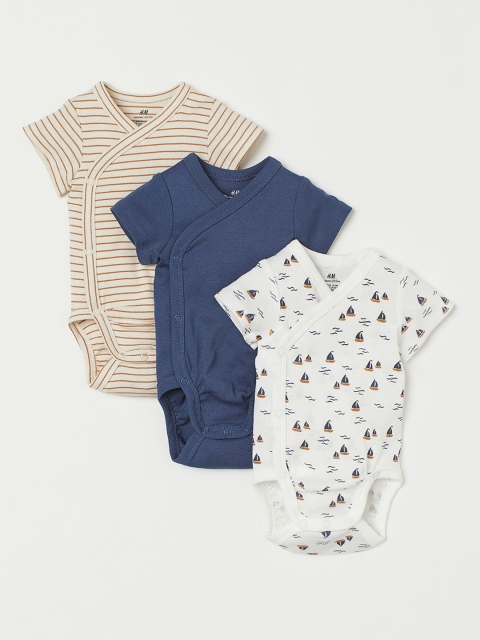 

H&M Infant Kids 3-pack Multicoloured Printed Wrapover Bodysuits, Multi