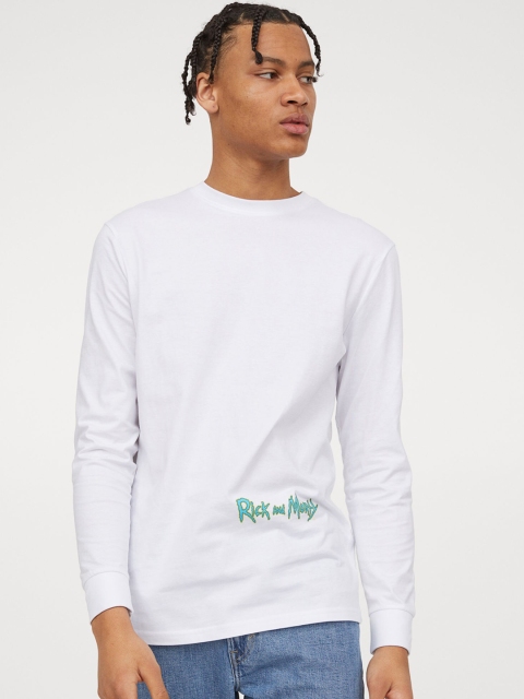 

H&M Men White Printed Jersey Top