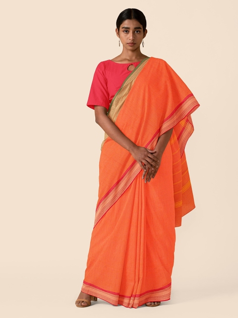 

Taneira Orange Pure Cotton Solid Chettinad Saree