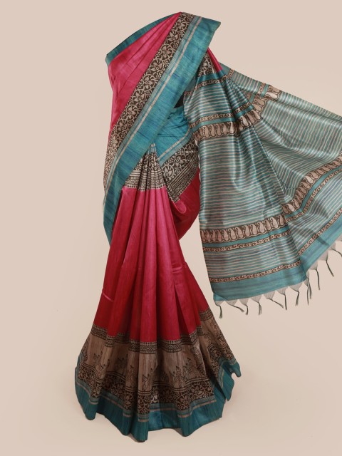 

Pothys Pink Solid Jute Silk Saree