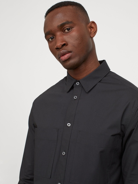 

H&M Men Black Solid Regular Fit Cotton shirt