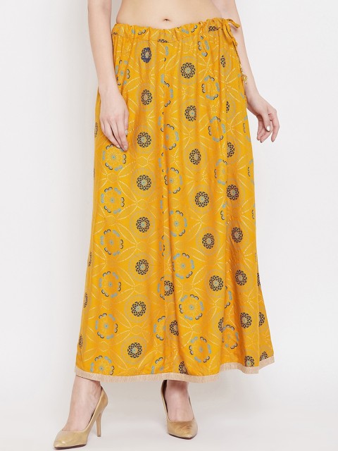 

Clora Creation Women Mustard-Yellow & Brown Printed Flared Maxi Skirt