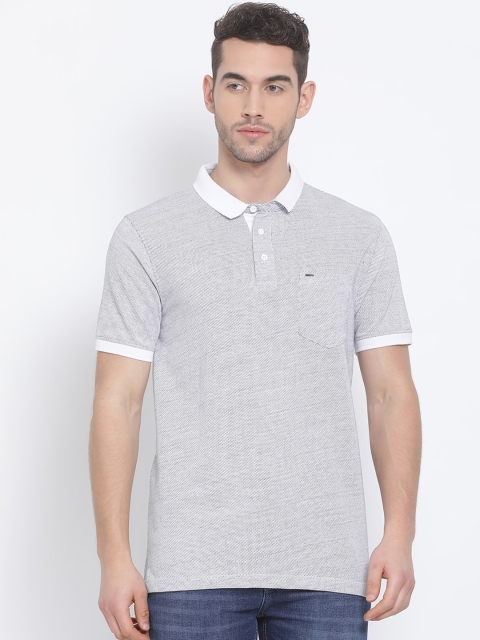 

Richlook Men White Self Design Polo Collar T-shirt