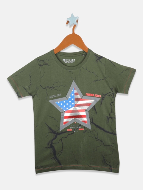

Monte Carlo Boys Olive Green Printed Round Neck T-shirt