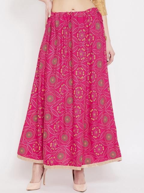 

Clora Creation Women Magenta Pink & Green Printed Flared Maxi Skirt