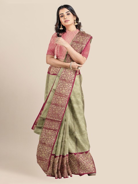

KLM Fashion Mall Gold-Toned Silk Blend Woven Design Banarasi Saree