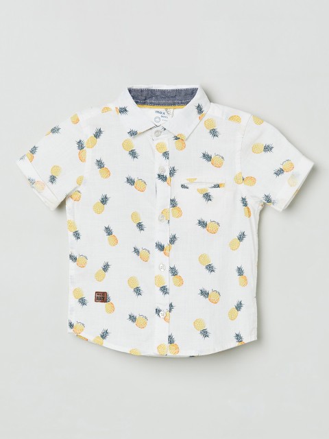 

max Boys White Regular Fit Printed Casual Shirt