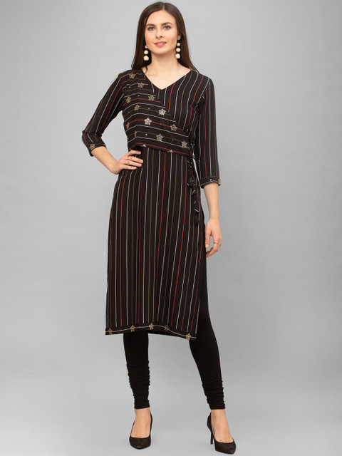 

SANISA Women Black Striped Kurta