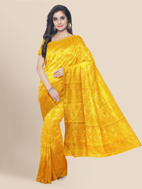 

KLM Fashion Mall Yellow Silk Blend Checked Banarasi Saree