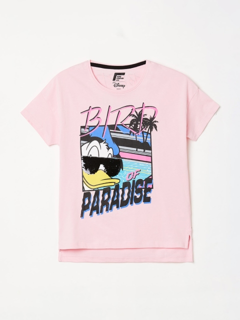 

Fame Forever by Lifestyle Pink Printed Pure Cotton Regular Top
