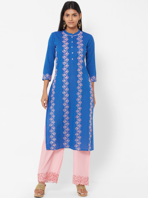 

FASHOR Women Blue Embroidered Thread Work Kurta