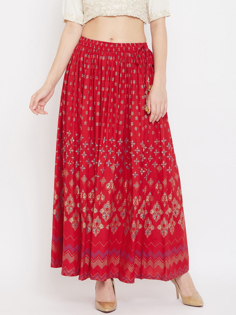 

Clora Creation Women Red &Gold-Coloured Floral Printed Flared Maxi Skirt
