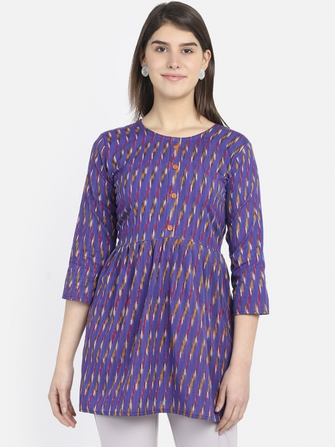 

Resha Women Purple & Red Printed Ikat Handloom A-Line Kurti