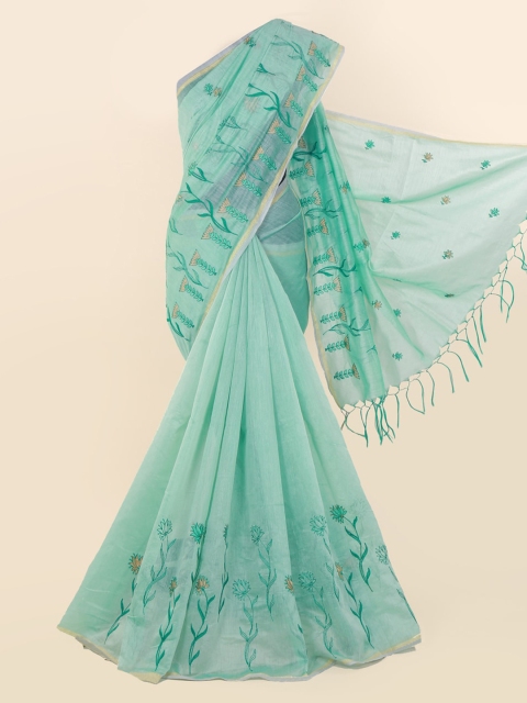 

Pothys Green Embroidered Cotton Blend Saree
