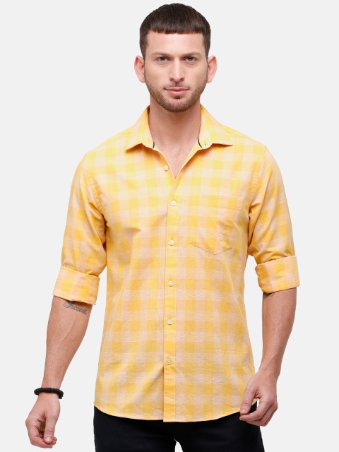 

CAVALLO by Linen Club Men Yellow Regular Fit Checked Casual Shirt