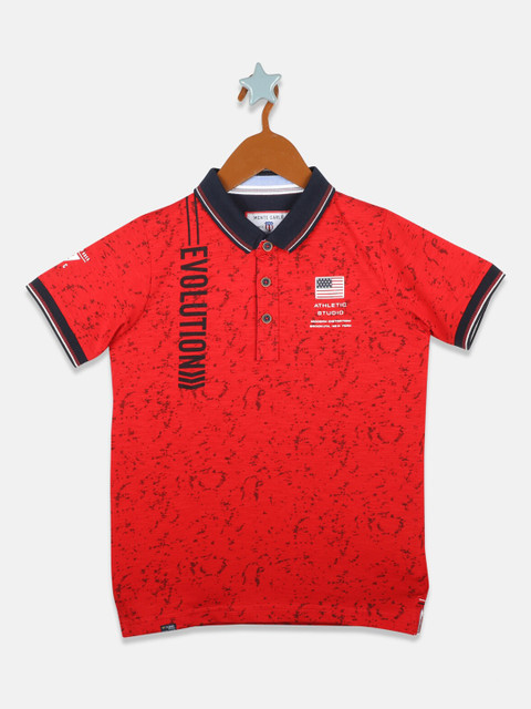 

Monte Carlo Boys Red Printed Polo Collar T-shirt
