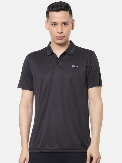 FILA Men Black Solid Polo Collar T-shirt