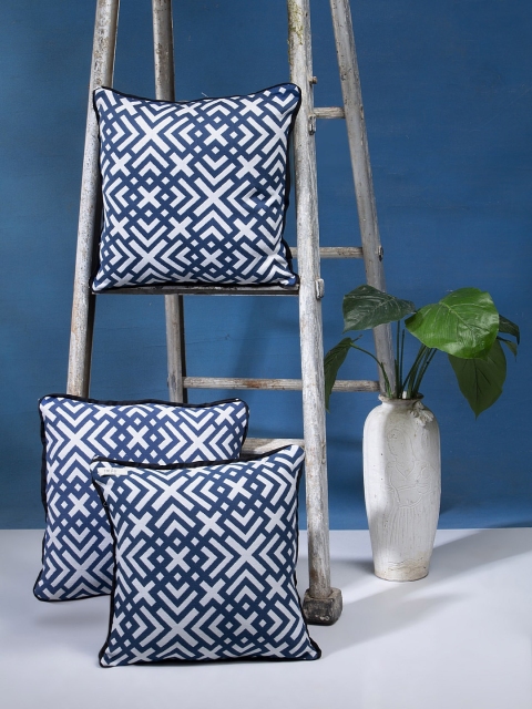 

I AM FOR YOU Blue & White Set of 3 Geometric Square Cushion Covers