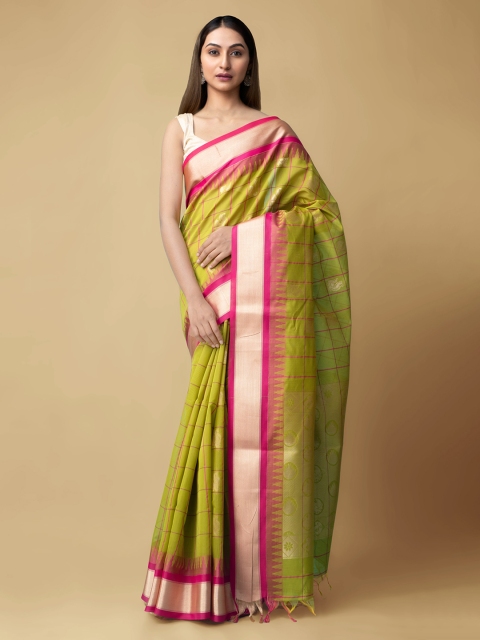 

Unnati Silks Green Silk Cotton Woven Design Kanjeevaram Saree