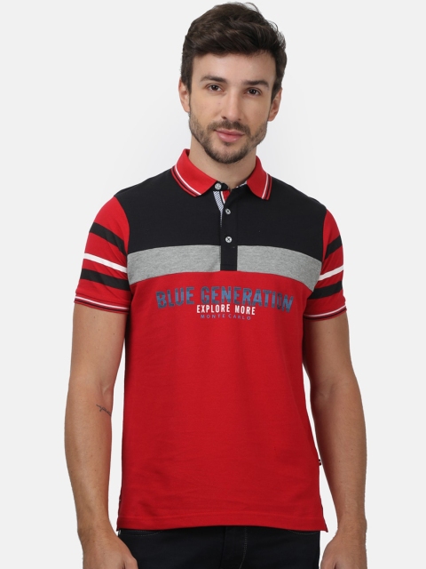 

Monte Carlo Men Red Colourblocked Polo Collar T-shirt