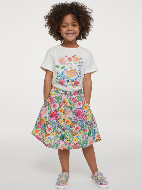

H&M Girls Multicolored Button-front Floral Sustainable Skirt, Multi