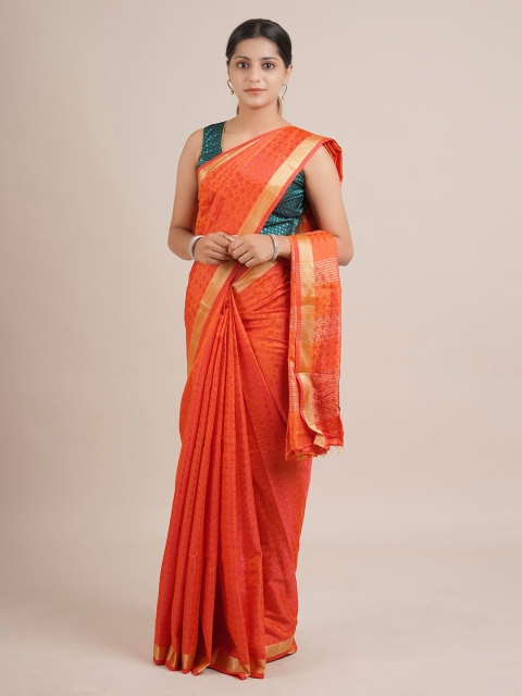 

Pothys Orange Woven Design Jute Silk Saree