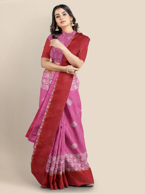 

KLM Fashion Mall Pink Linen Blend Printed Bandhani Saree