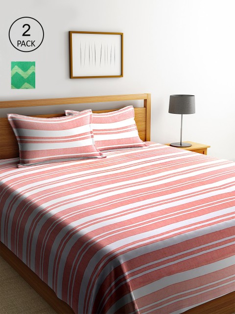 

KLOTTHE Set Of 2 Striped Double King Bed Covers With 4 Pillow Covers, White