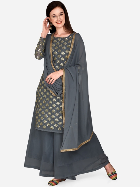 

Mitera Grey & Gold-Toned Poly Georgette Semi-Stitched Dress Material