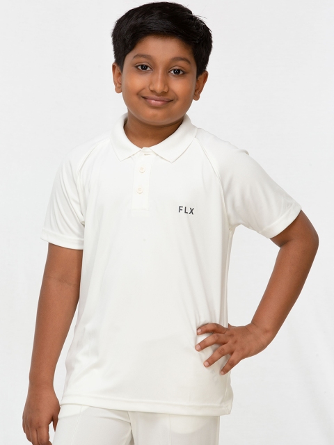 

FLX By Decathlon Unisex Kids White Solid Polo Collar Cricket T-shirt