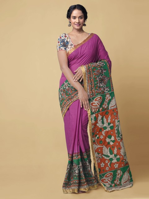 

Unnati Silks Pink Pure Cotton Printed Kanjeevaram Saree
