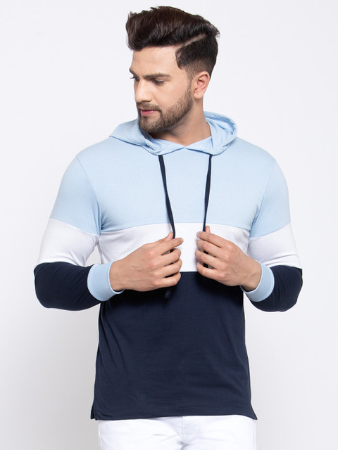 

Kalt Men Blue Colourblocked Hood T-shirt