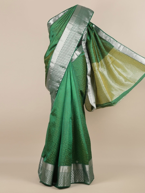 

Pothys Green & Silver-Toned Jute Silk Woven Design Saree