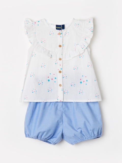 Juniors by Lifestyle Girls White & Blue Printed Top with Shorts
