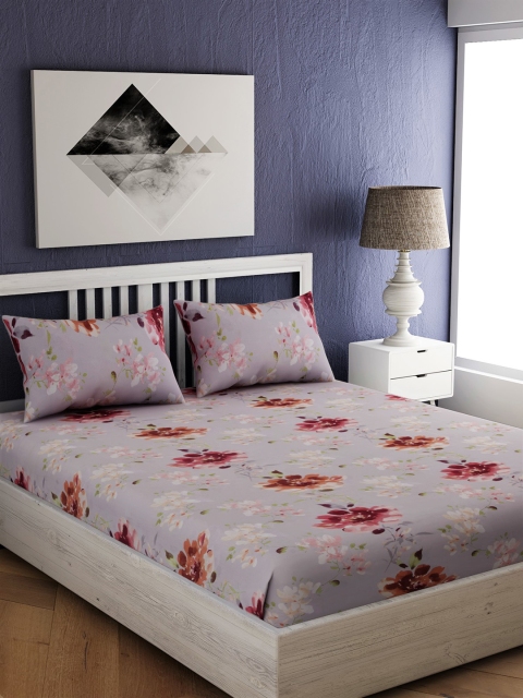 

EverHOME Grey Melange & Brown Floral 144 TC Cotton 1 King Bedsheet with 2 Pillow Covers