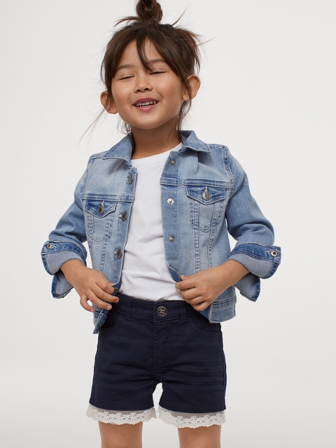 

H&M Girls Blue Solid Denim Shorts With Lace Detail