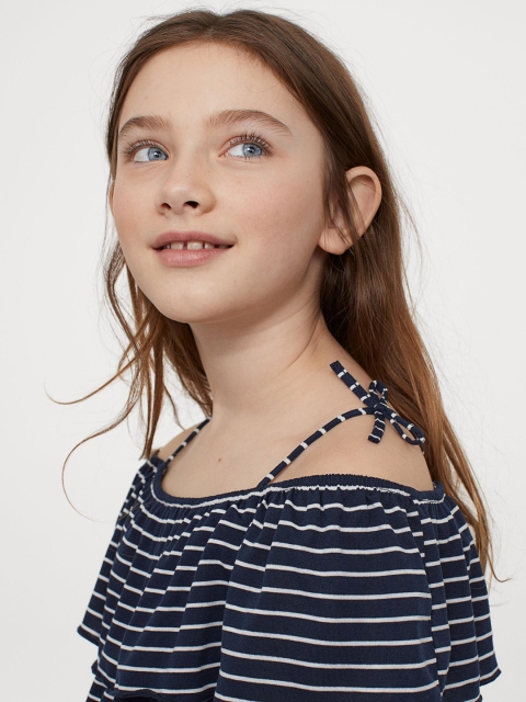 

H&M Girls Navy Blue & White Cold Shoulder Top