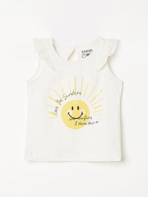 

Juniors by Lifestyle Off White Printed Pure Cotton Regular Top